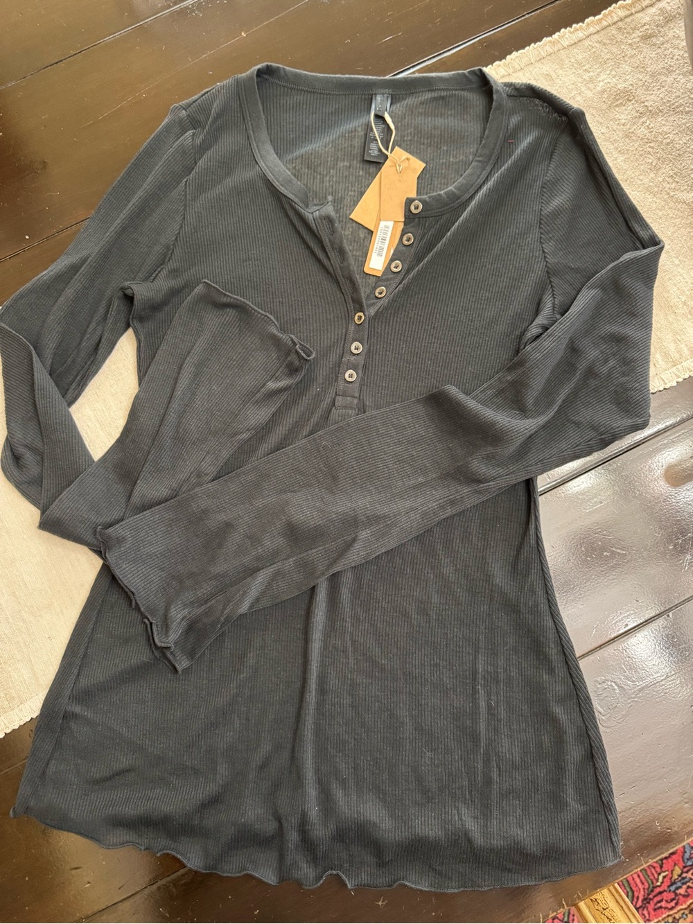 SKIMS Sheer Cotton Long Sleeve Henley - Size L